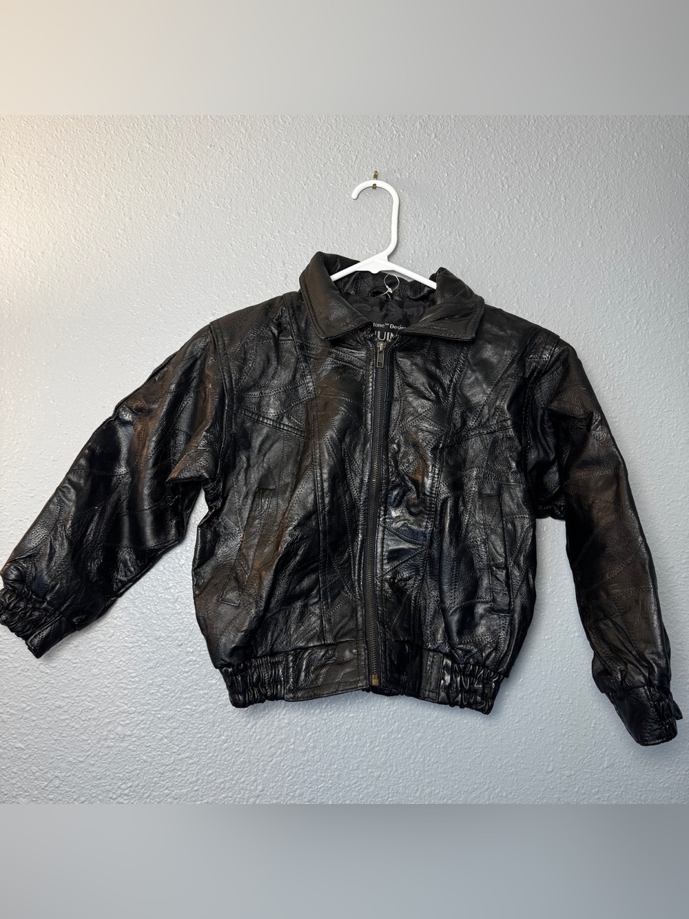 Vintage Italian Stone Leather Jacket kids size 6/7 Size Small Bomber Navarre